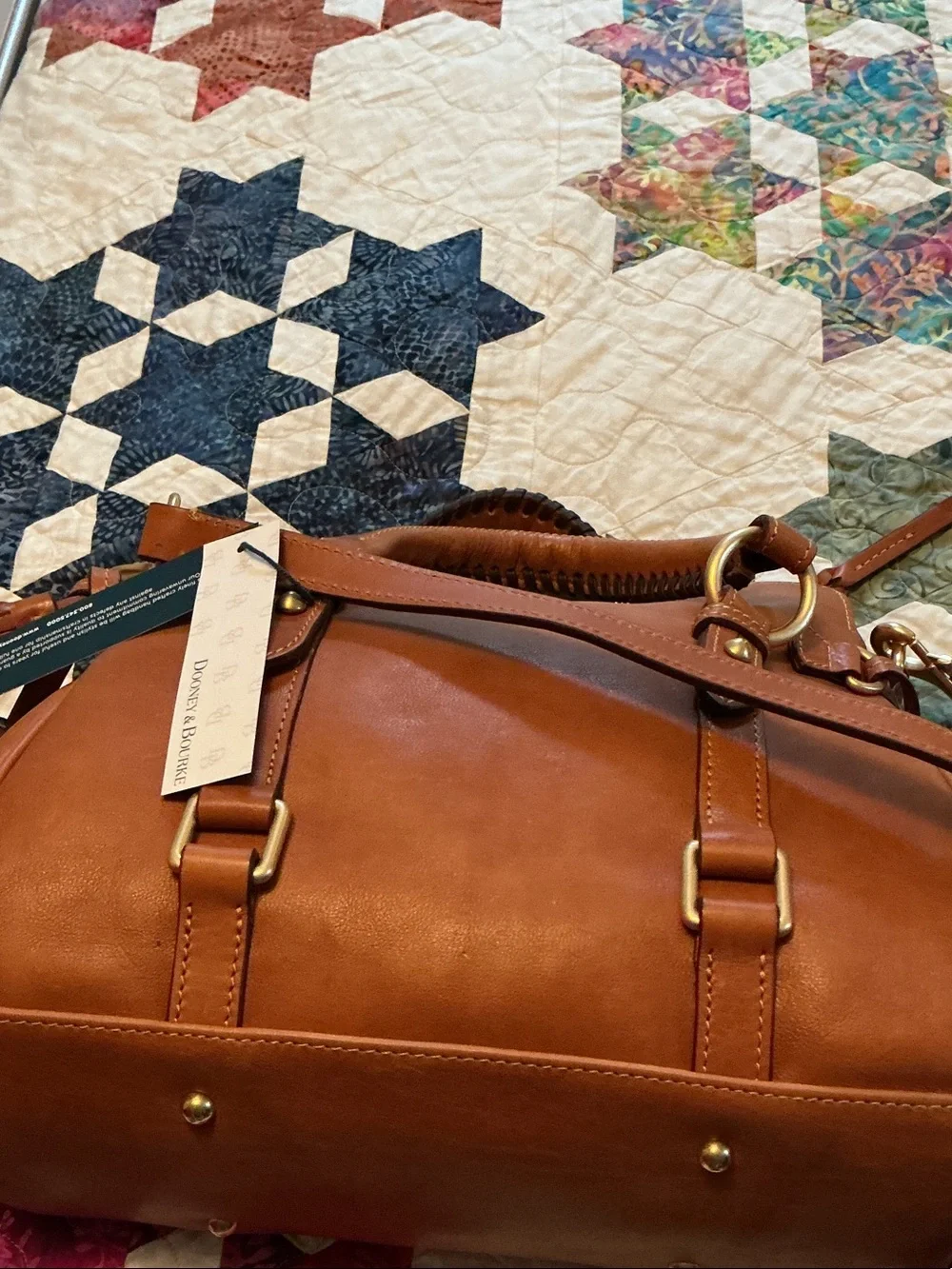 Dooney & Bourke Chestnut Leather Satchel with Gold Hardware